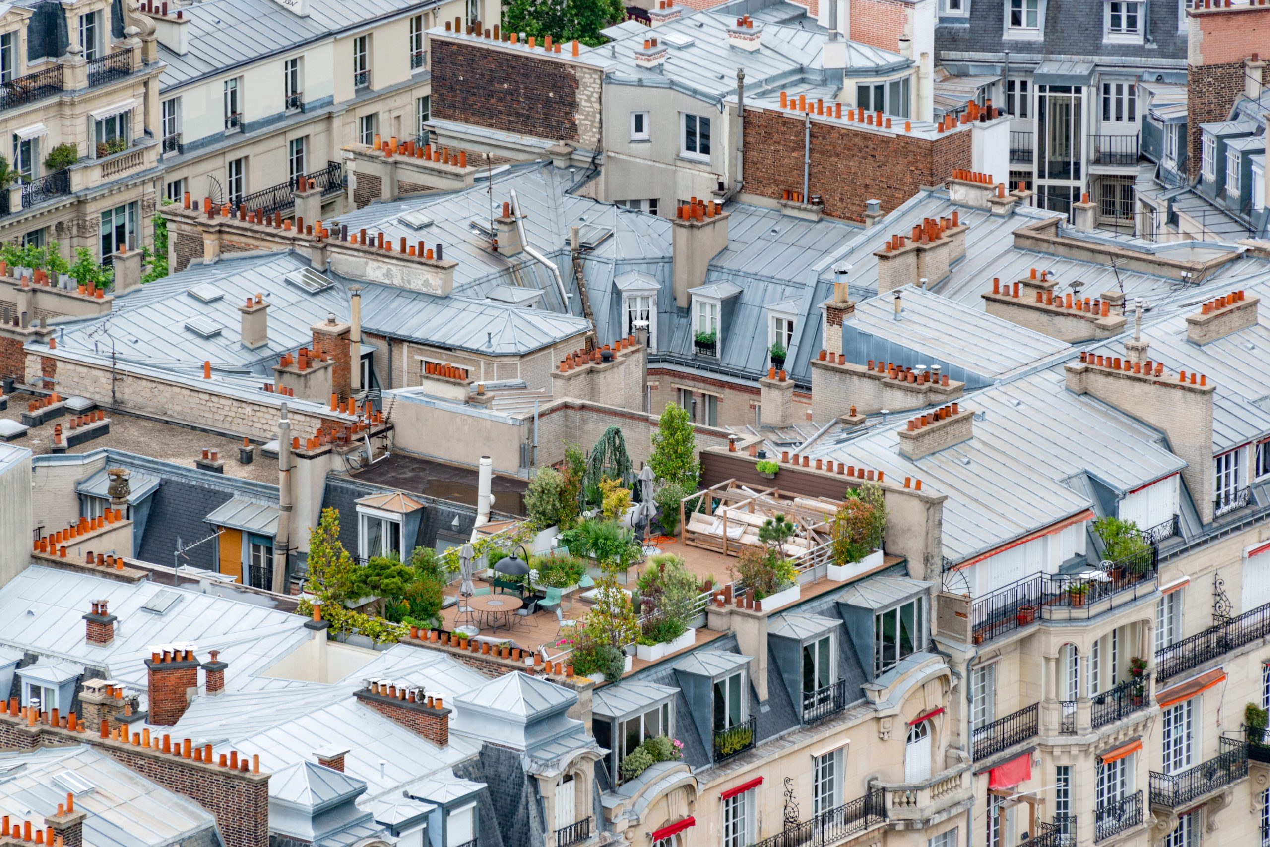 Toits Paris terrasses jardins verdure urbaine charmante